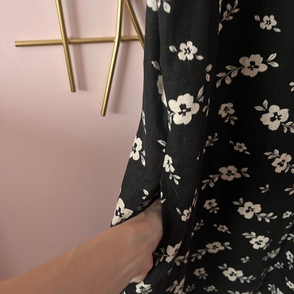 RW&CO Linen Blend Floral Dress Black White Lined Pockets Size M - Picture 4 of 6